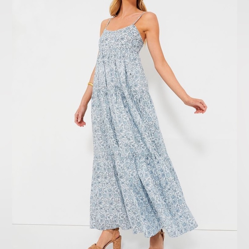 Light Blue Floral Maxi Dress with Spaghetti Straps